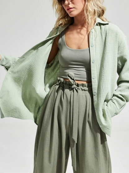 Bornladies 2025 Women'S Spring Summer 100% Cotton Shirts Office Lady  Fashionable Solid Lady Long Sleeve Loose Tops Crepe Shirts