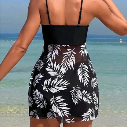 Summer Short Dress Split Swimsuit Women'S Sexy Fashion High Waist Swimsuit Thickened Mesh Print Swimming Beach Wear