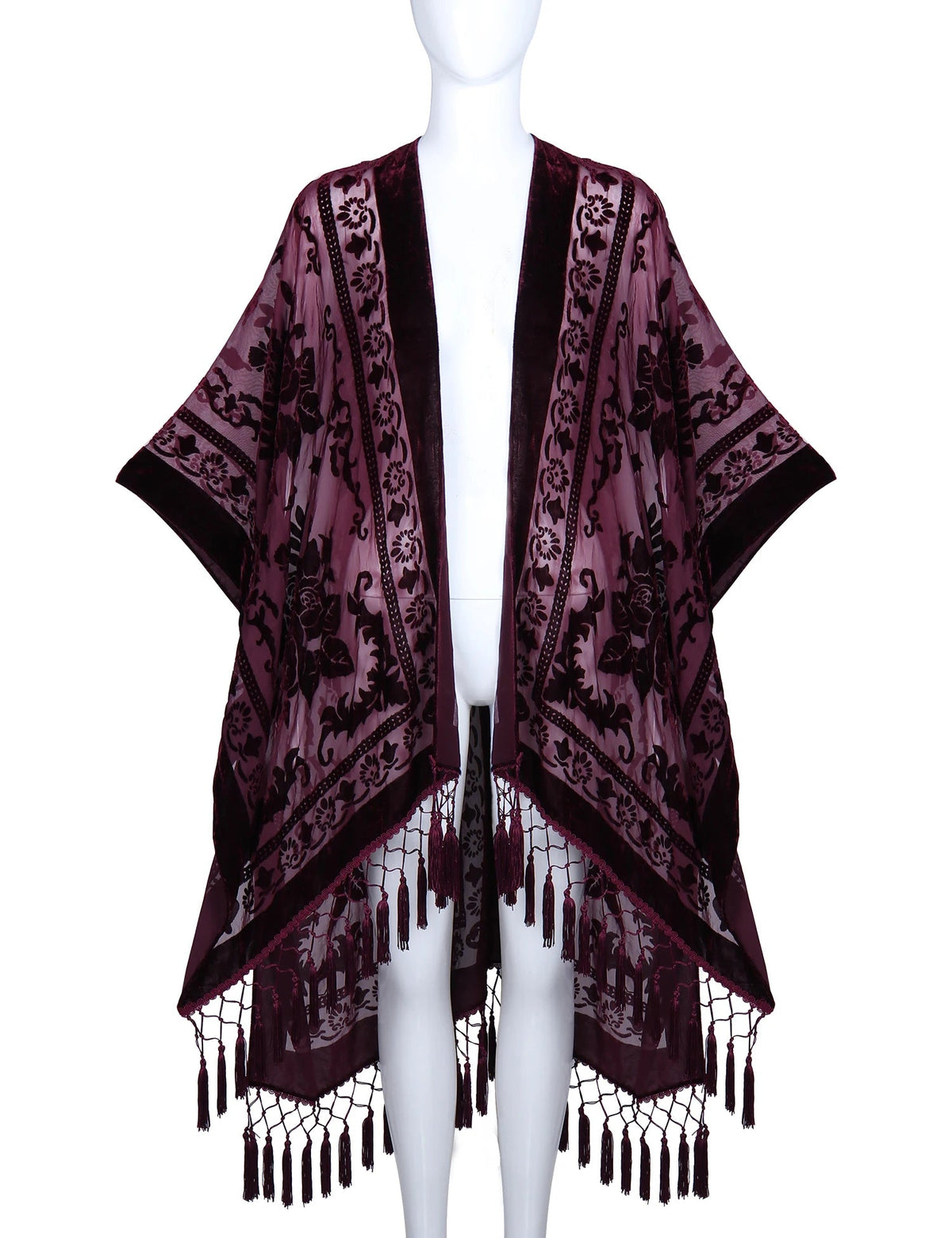 Wehello Bohemian Burnt Plush Kimono Women'S Long Purple Tassel Beach Cover-Up  Holiday Casual Cardigan Shawl Jypf-20