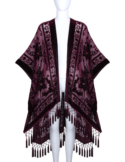 Wehello Bohemian Burnt Plush Kimono Women'S Long Purple Tassel Beach Cover-Up  Holiday Casual Cardigan Shawl Jypf-20