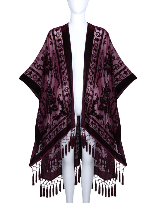 Wehello Bohemian Burnt Plush Kimono Women'S Long Purple Tassel Beach Cover-Up  Holiday Casual Cardigan Shawl Jypf-20