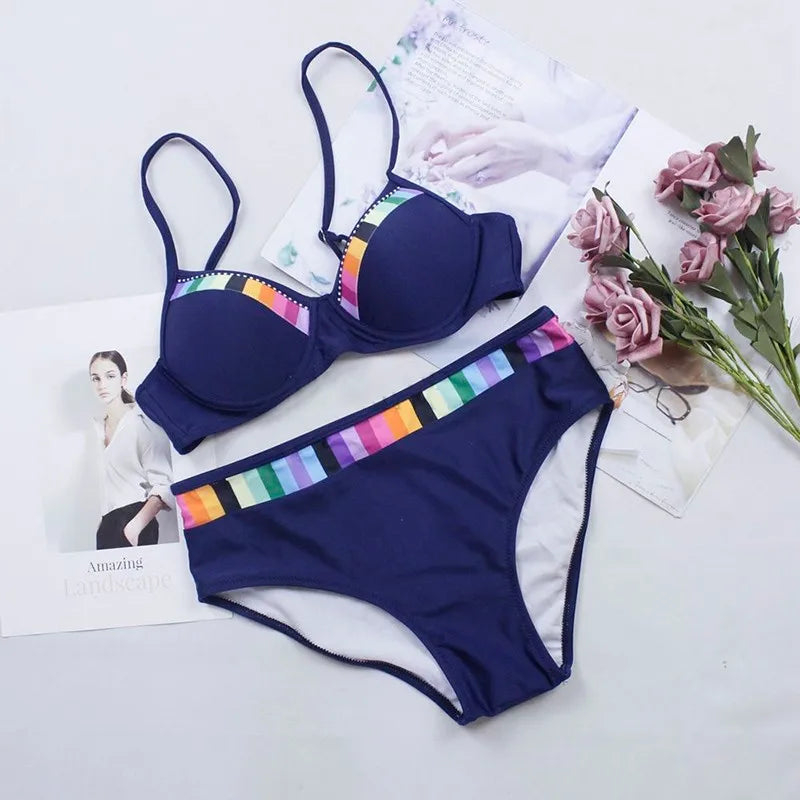 Black And Blue Print High-Waist Bikini Sets Swimsuit Women Sexy Lace Up Two Pieces Swimwear 2023 New Beach Bathing Suits