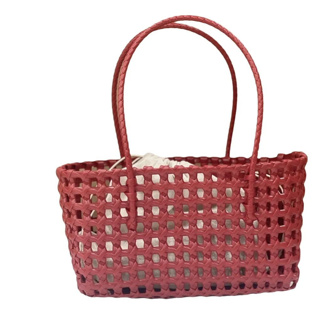 Plastic Hollow Weave Bag Countryside Style Large Capacity Beach Tote Bag Bucket Bag Bohemian Style Woman Pvc Handbag Summer
