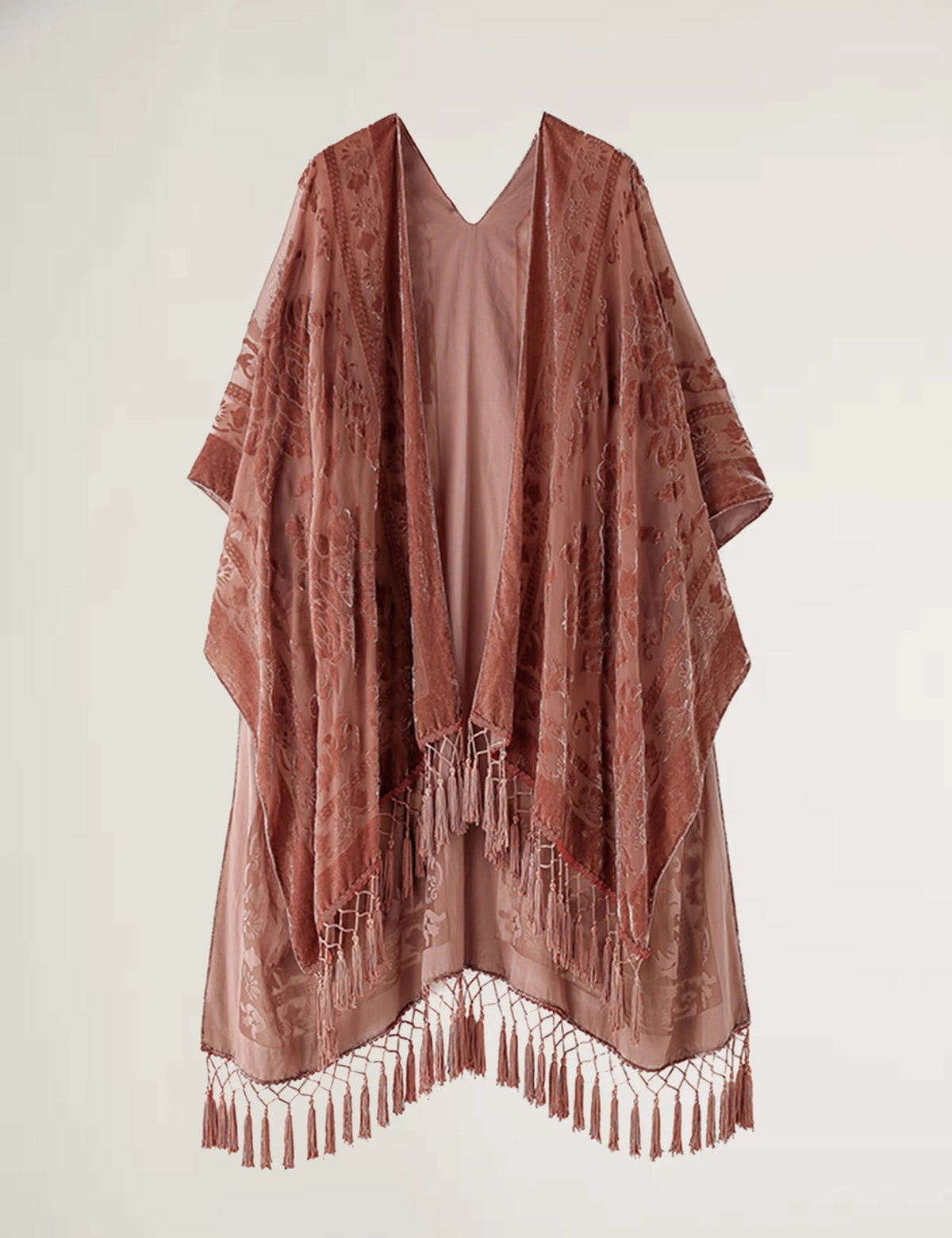 Wehello Bohemian Burnt Plush Kimono Women'S Long Purple Tassel Beach Cover-Up  Holiday Casual Cardigan Shawl Jypf-20