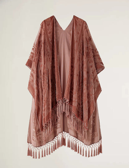 Wehello Bohemian Burnt Plush Kimono Women'S Long Purple Tassel Beach Cover-Up  Holiday Casual Cardigan Shawl Jypf-20