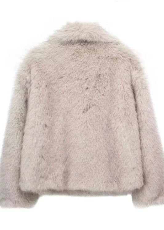 Faux Fur Winter Coat Plush Fabric Neutral Tone
