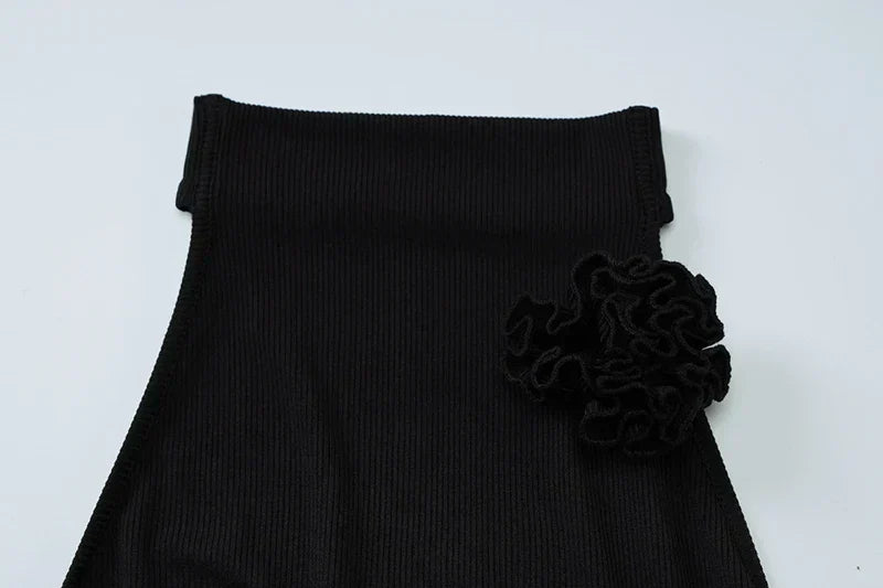 3D Flower Halter Backless Long Dress