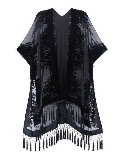 Wehello Bohemian Burnt Plush Kimono Women'S Long Purple Tassel Beach Cover-Up  Holiday Casual Cardigan Shawl Jypf-20