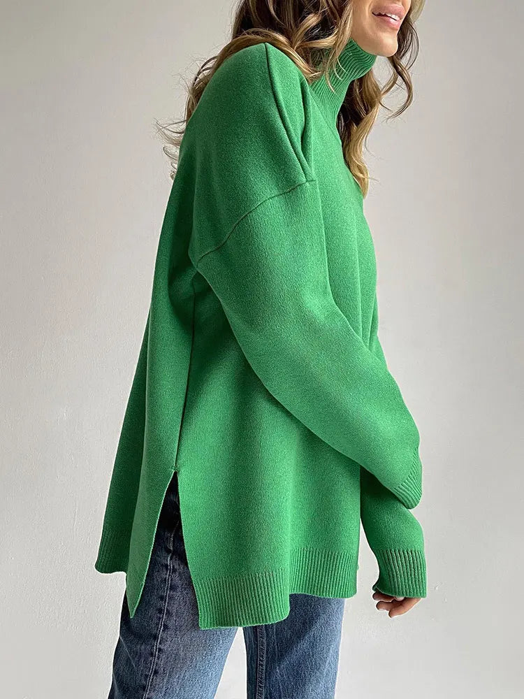 Autumn Winter Women'S Sweaters Turtleneck Women Pulovers Side Split Knitted Jumpers Christmas Sweater Oversize Pull For Women