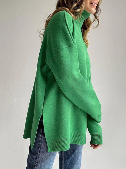 Autumn Winter Women'S Sweaters Turtleneck Women Pulovers Side Split Knitted Jumpers Christmas Sweater Oversize Pull For Women