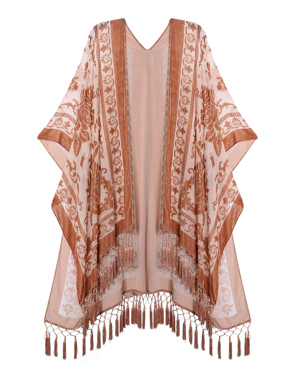 Wehello Bohemian Burnt Plush Kimono Women'S Long Purple Tassel Beach Cover-Up  Holiday Casual Cardigan Shawl Jypf-20