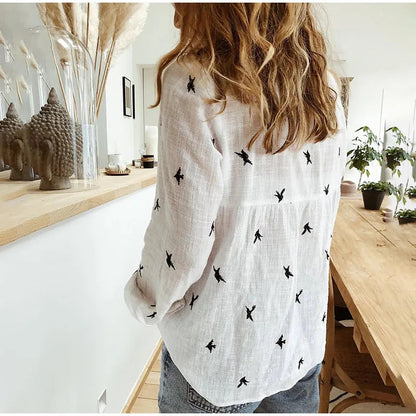 Fashion Women'S Print Shirt Women'S Long Sleeve Top Cotton Office 2024 Spring Summer Casual Loose Top Large 5Xl