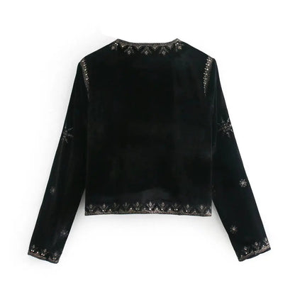 Zarb Spring/Summer New Women'S Fashion And Versatile Slim Fit Trendy Palace Embroidered Velvet Coat
