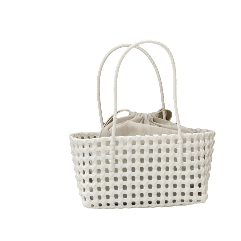 Plastic Hollow Weave Bag Countryside Style Large Capacity Beach Tote Bag Bucket Bag Bohemian Style Woman Pvc Handbag Summer