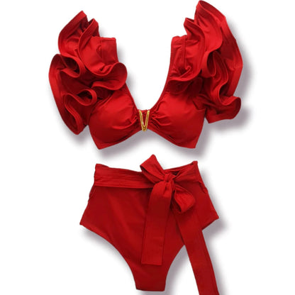 Two-Pieces Women Floral 2025 Push-Up Padded Bra Ruffles Bandage Bikini Set Swimsuit Swimwear Bathing Suit Beachwear Biquini