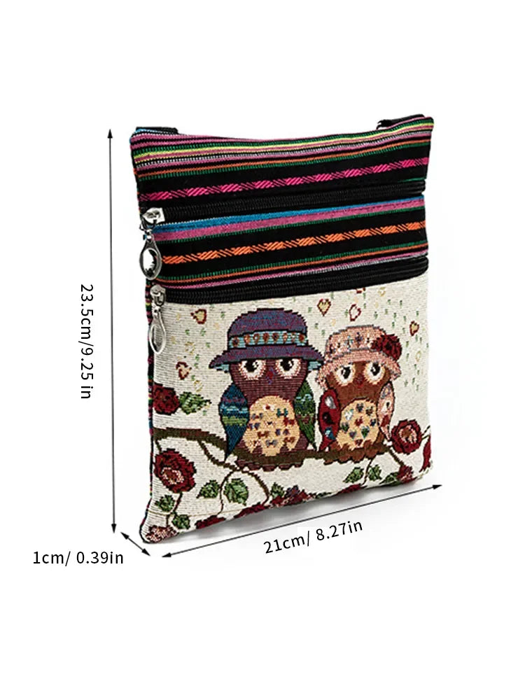 Fashion Trend Owl Pattern Woven Embroidery Crossbody Ethnic Ladies Shoulder Bag For Women