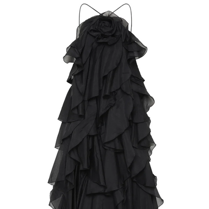 Beach Layer Ruffles Long Dress Women 3D Flower Backless Sleeveless Slim Fit Maxi Dresses Female 2025 Summer Lady Party Robes