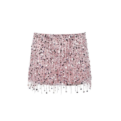 Sexy Sequin Tassels Beach Outfits Women Shiny Fashion Bikinis Sets Female 2025 Summer Holiday High Street Raves Sets 2 Pieces