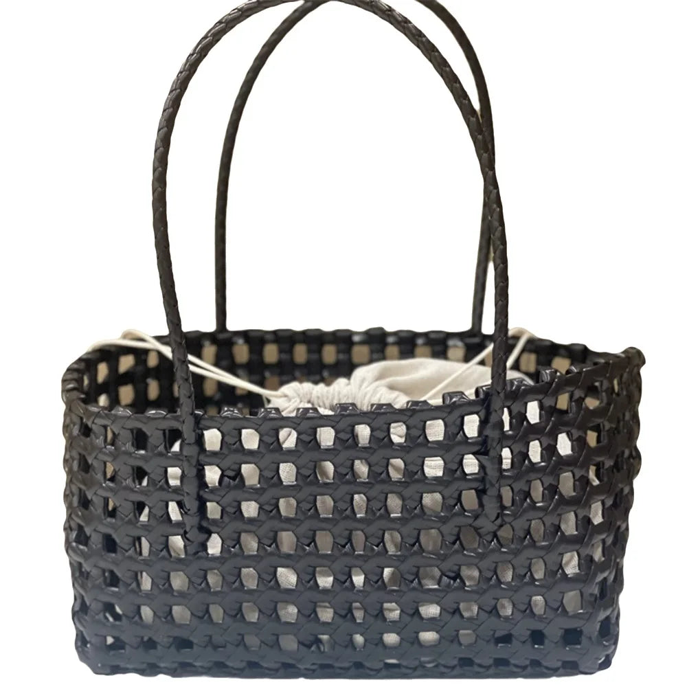 Plastic Hollow Weave Bag Countryside Style Large Capacity Beach Tote Bag Bucket Bag Bohemian Style Woman Pvc Handbag Summer