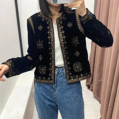 Zarb Spring/Summer New Women'S Fashion And Versatile Slim Fit Trendy Palace Embroidered Velvet Coat