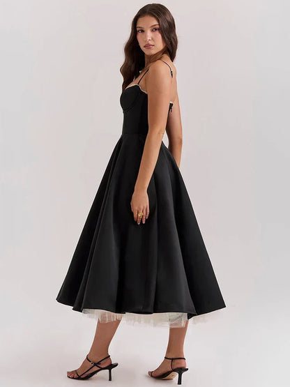 A-line Backless Spaghetti Strap Midi Dress
