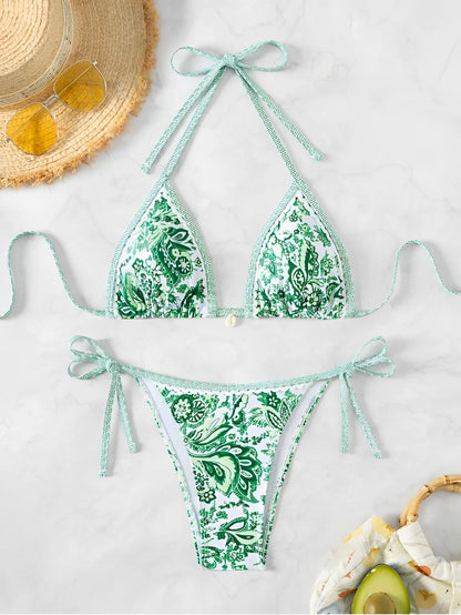 2025 Halter String Triangle Two Piece Bikini Women Swimwear Female Swimsuit Bathers Bathing Swimming Suit Beachwear Summer