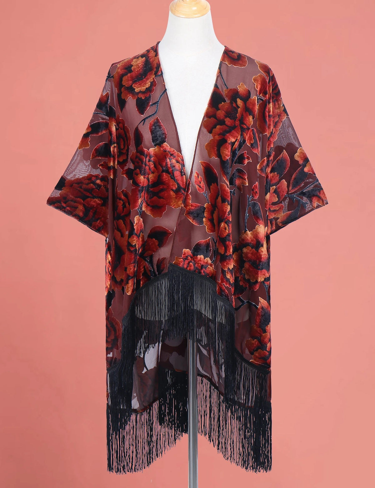 Wehello Bohemian Burnt Plush Kimono Women'S Long Purple Tassel Beach Cover-Up  Holiday Casual Cardigan Shawl Jypf-20