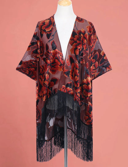 Wehello Bohemian Burnt Plush Kimono Women'S Long Purple Tassel Beach Cover-Up  Holiday Casual Cardigan Shawl Jypf-20