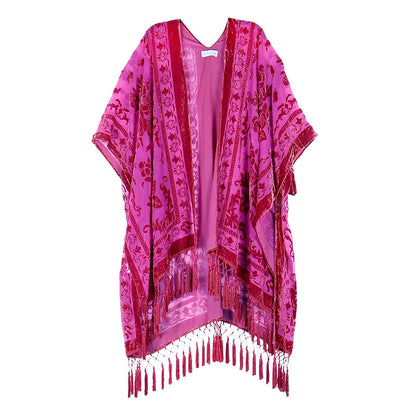 Wehello Bohemian Burnt Plush Kimono Women'S Long Purple Tassel Beach Cover-Up  Holiday Casual Cardigan Shawl Jypf-20
