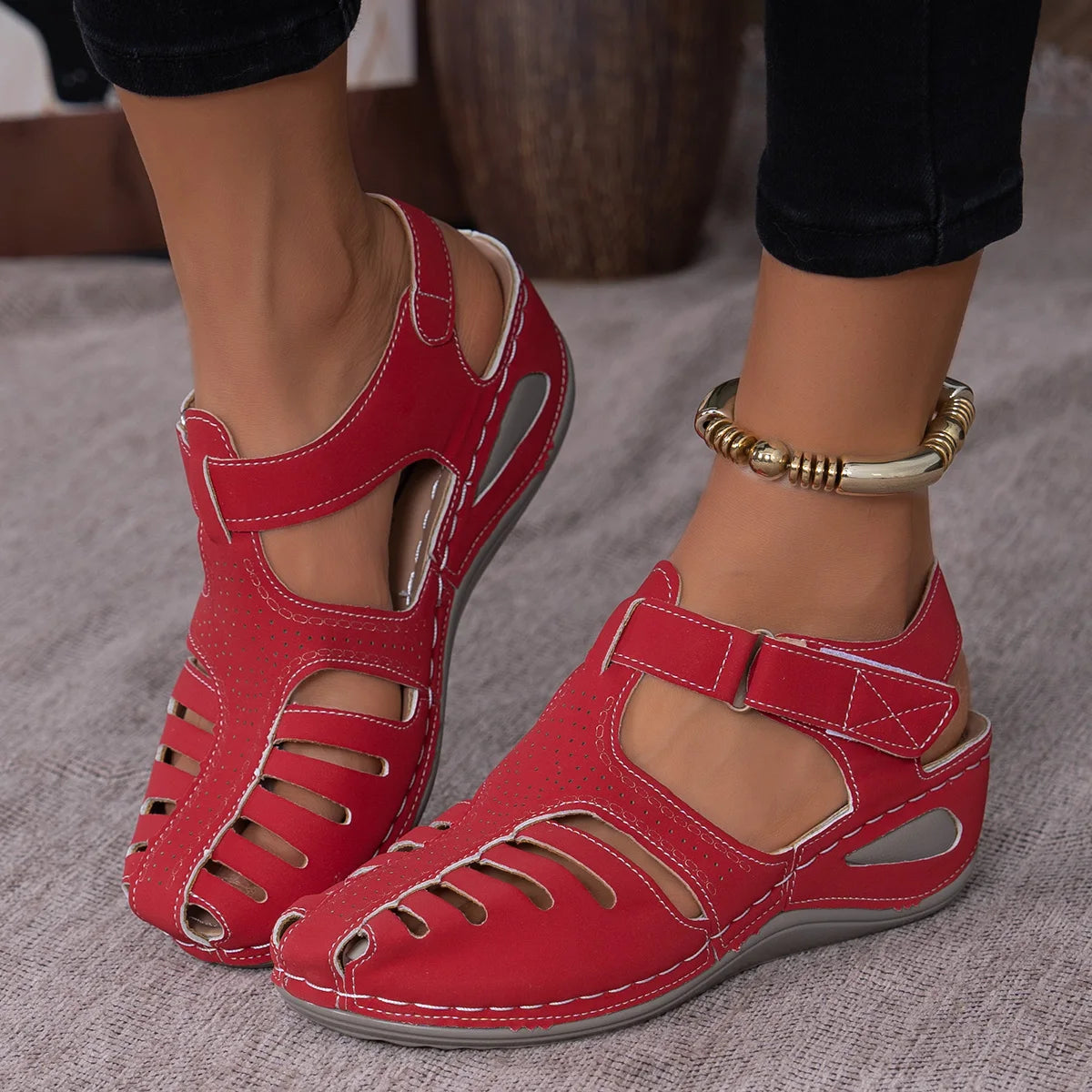 2025 New Women'S Peep-Toe Ankle Strap Sandals Summer Block Heel Fashion Shoes 11 Colors Available