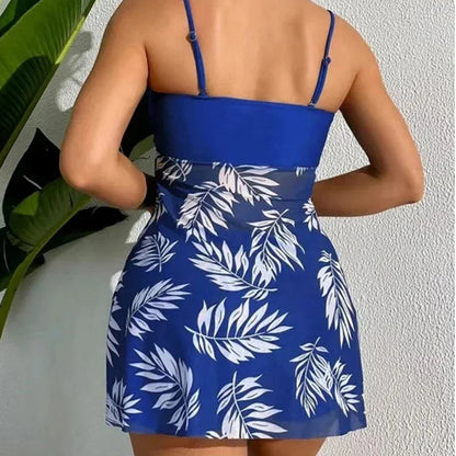 Summer Short Dress Split Swimsuit Women'S Sexy Fashion High Waist Swimsuit Thickened Mesh Print Swimming Beach Wear