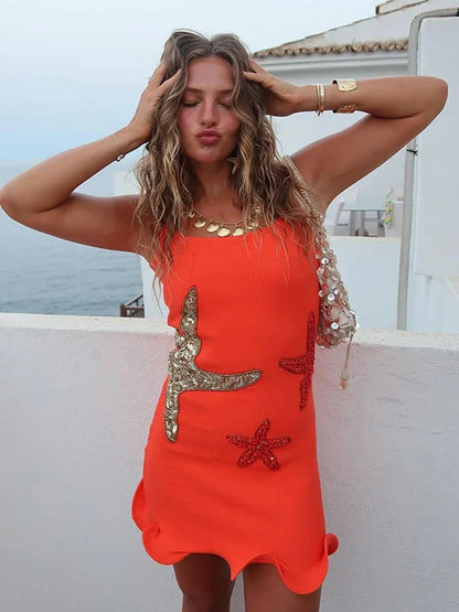 Sparkling Sequined Strap Women'S Knit Mini Dress Elegant Shiny Sleeveless Bodycon Holiday Dresses New Female Beach Party Vestido