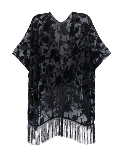 Wehello Bohemian Burnt Plush Kimono Women'S Long Purple Tassel Beach Cover-Up  Holiday Casual Cardigan Shawl Jypf-20