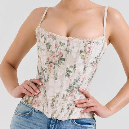 Mingmingxi Summer Corset Top Women 2025 New Arrivals Sexy Cropped Top Short Floral Print Lace Up Camis