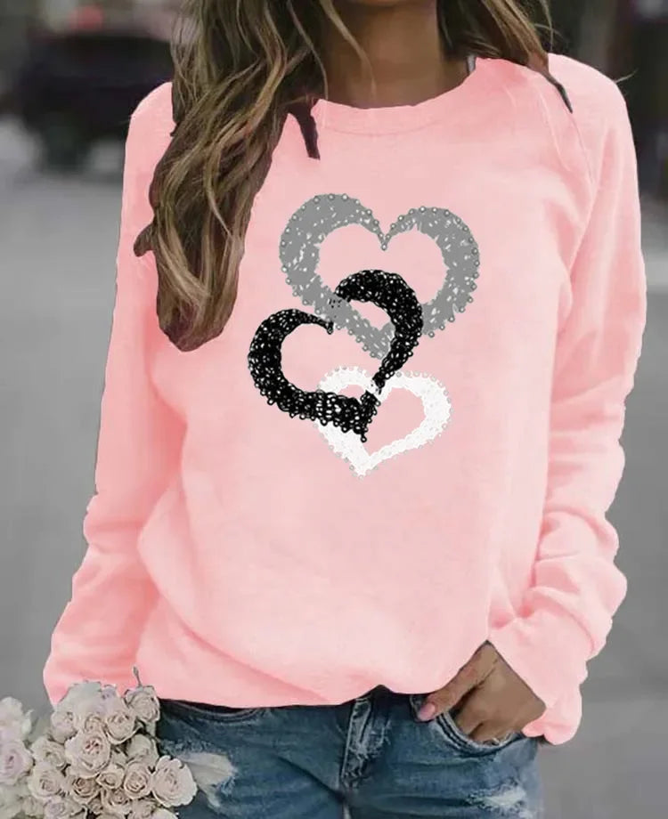 Women'S Casual Round Neck Sweatshirt Autumn/Winter Printed Christmas Santa Claus Design Comfortable Breathable Ladies Top