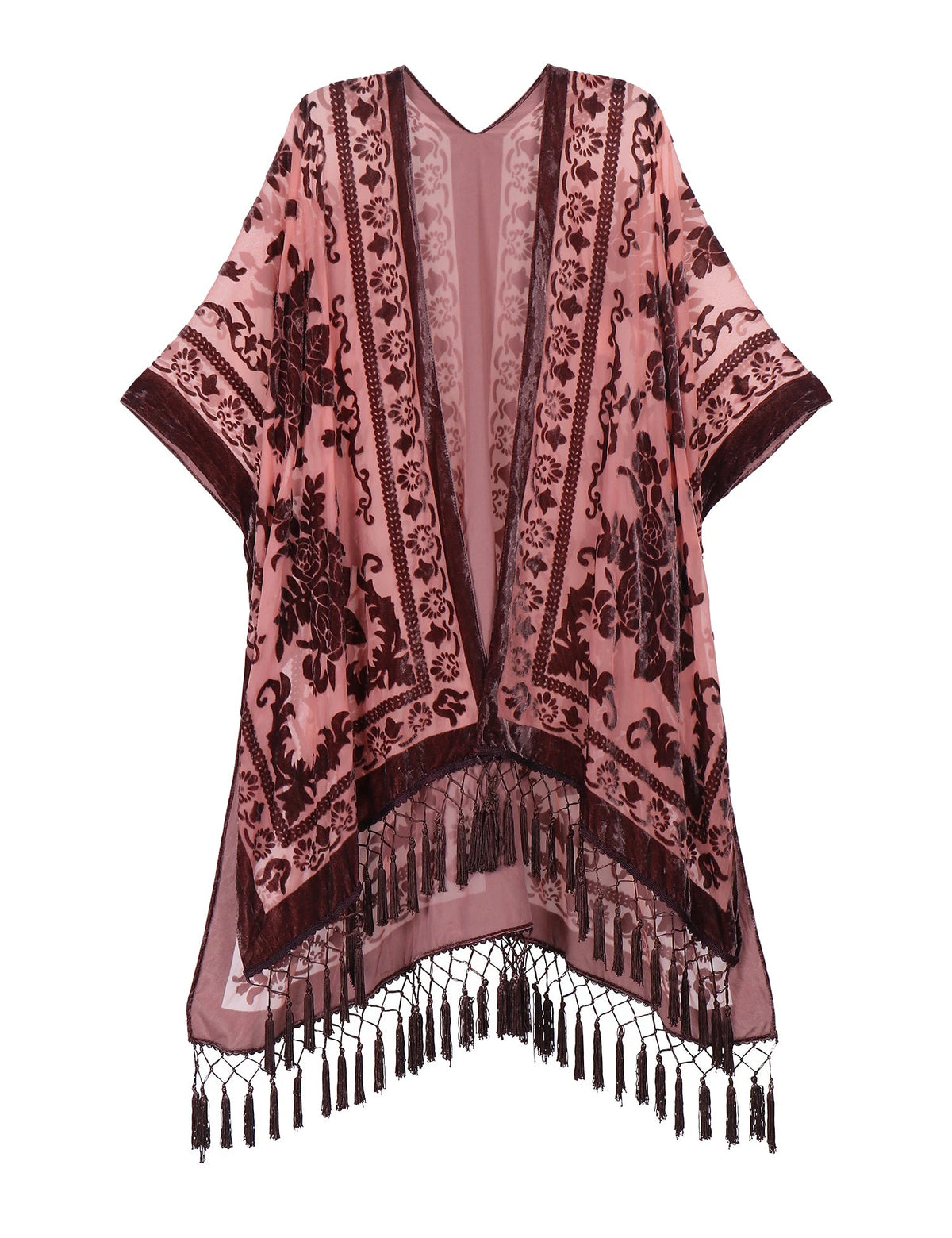 Wehello Bohemian Burnt Plush Kimono Women'S Long Purple Tassel Beach Cover-Up  Holiday Casual Cardigan Shawl Jypf-20