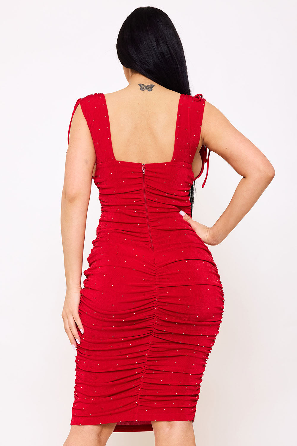 Deep V-Neckline Soft Slinky Midi Dress