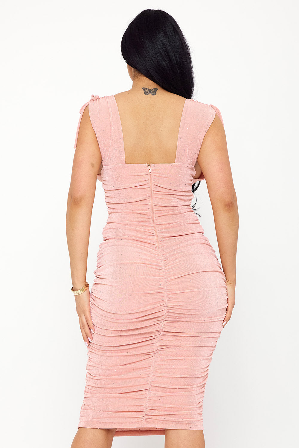 Deep V-Neckline Soft Slinky Midi Dress