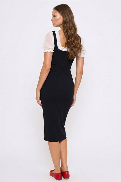 Chiffon Puff Short Sleeve Attached Midi Dress
