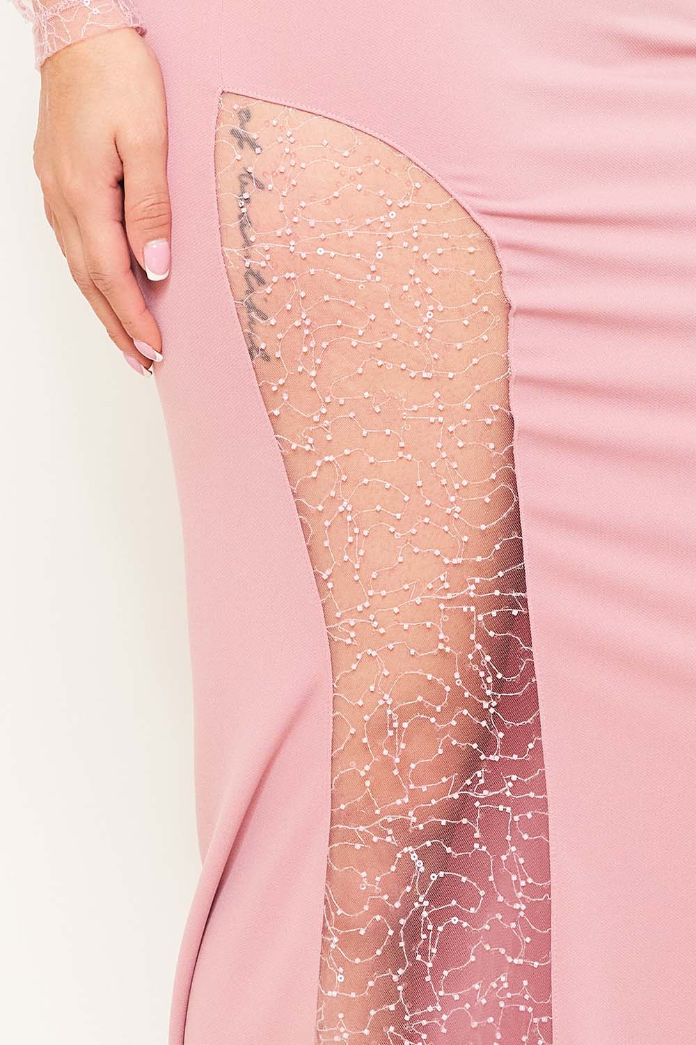 Beaded Mesh Paneled Maxi Dress