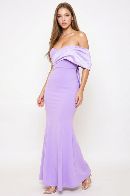 Crezia Fabric With Satin Large Bow Detail Maxi Dress