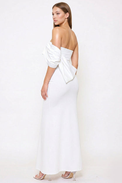 Crezia Fabric With Satin Large Bow Detail Maxi Dress