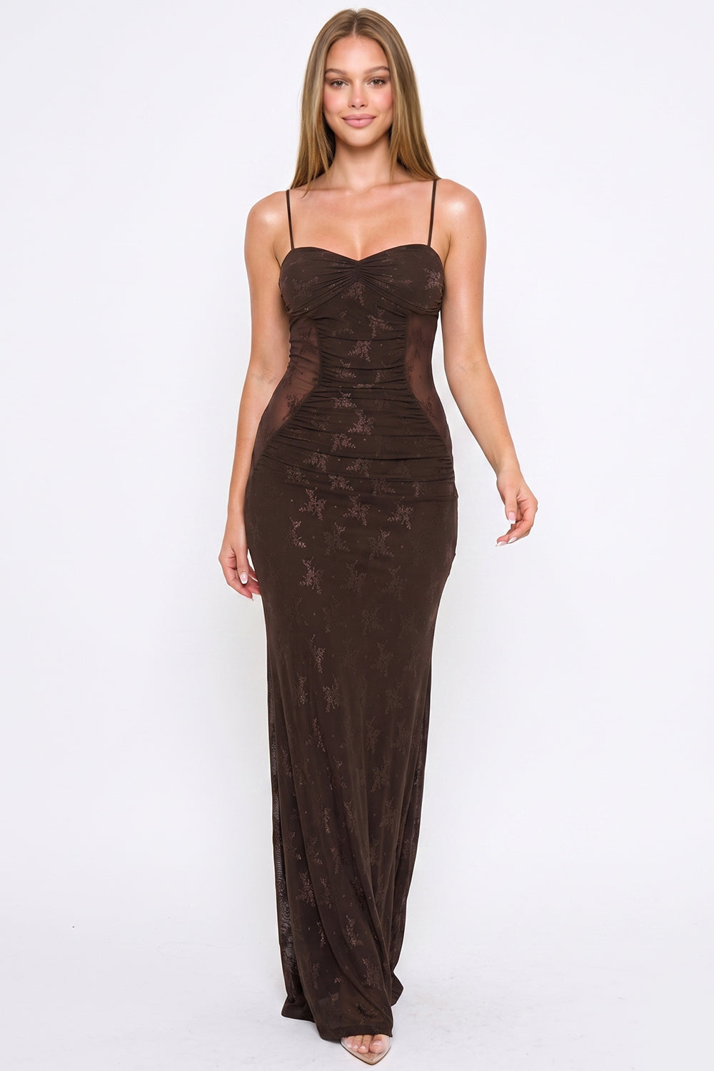 Crochet Halter Top With Printed Maxi Dress