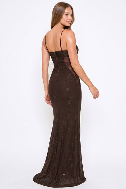 Crochet Halter Top With Printed Maxi Dress