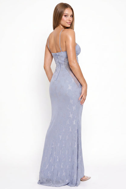 Crochet Halter Top With Printed Maxi Dress