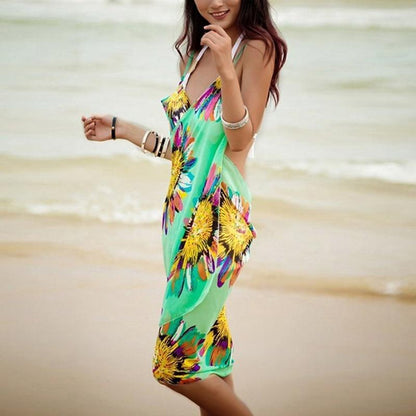 Women Floral Beach Dress Sexy Sling Beach Cover-Ups