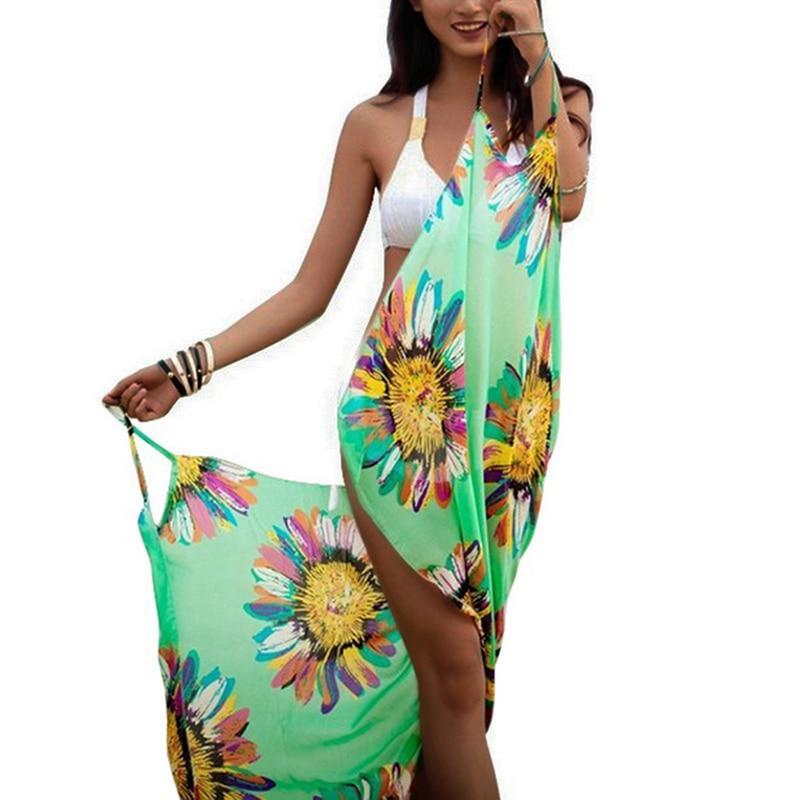Women Floral Beach Dress Sexy Sling Beach Cover-Ups