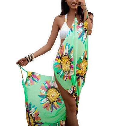 Women Floral Beach Dress Sexy Sling Beach Cover-Ups