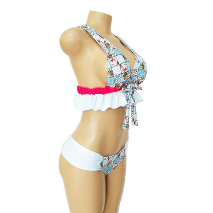 V-Neck Bow Knot Floral Print Bikini Set