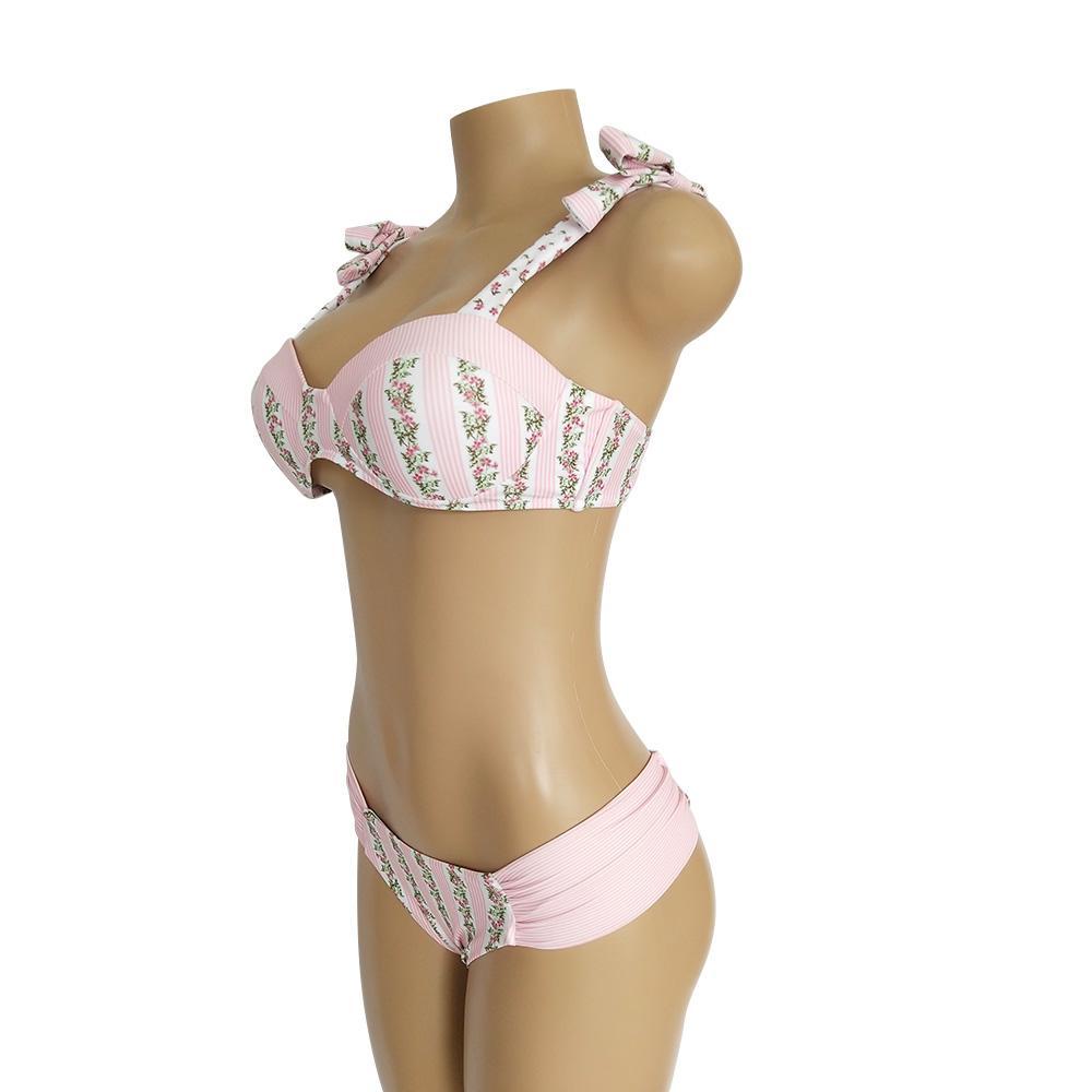 Resort Style Hang Neck Bow Color Block Bikini Set